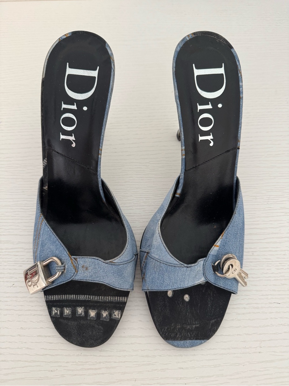 Christian Dior Blue Denim Lock & Key Mule Heels EU 37.5 Vintage Galliano Y2K